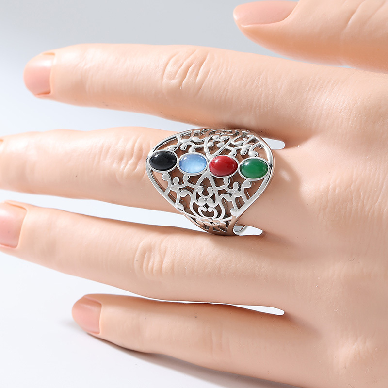 Bohemian Hollowed-Out Wide Ring with Multi-Colored Synthetic Zircons